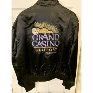 Vintage 90’s Grand Casino Gulfport Mississippi Satin Bomber Jacket USA‎ Sz Large